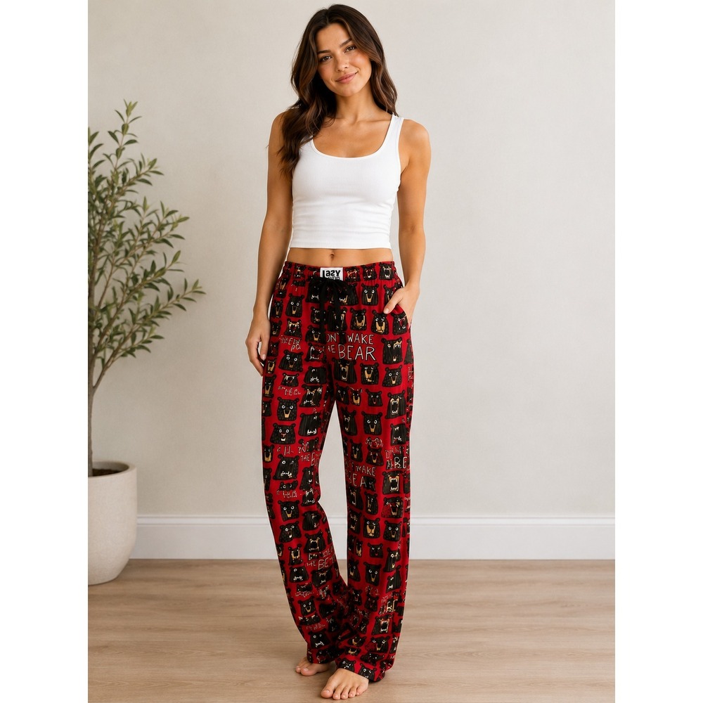 Lazy One Pajama Pants M Red Don't Wake The Bear Novelty Lounge Sleepwear 29x29